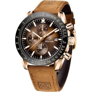 BY BENYAR zegarki męskie analogowy chronograf kwarcowy wodoszczelny, podświetlany data, zegarek biznesowy, codzienny, designerski, zegarki, elegancki prezent dla mężczyzn