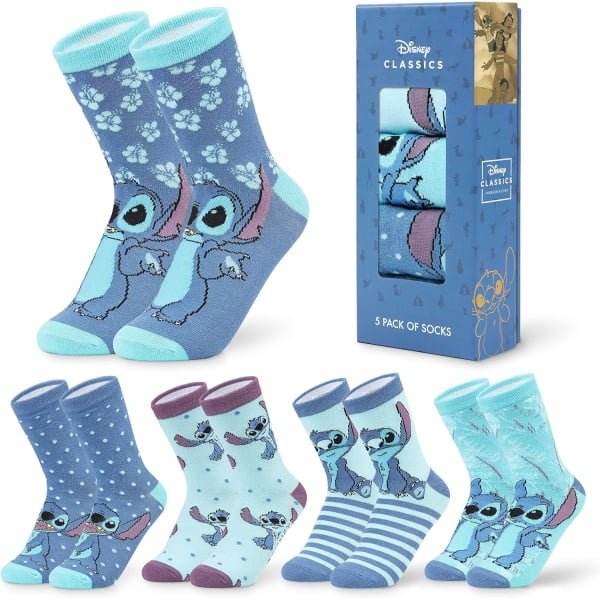 Disney Stitch Skarpety Damskie Eeyore Baby Yoda Skarpety o długości do łydkiścieg Kobiety Teens 5-pak Jeden Rozmiar 3-8 Rozciągliwy Oddychający Novelty Skarpety Stitch Prezent