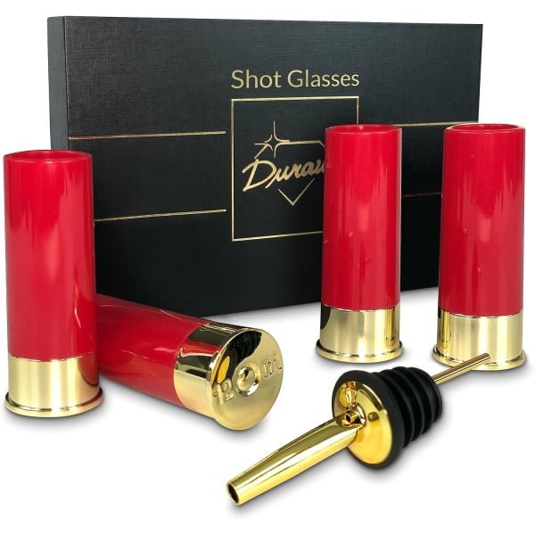 Durawe Company Zestaw 5 kieliszków do szotów o grubości 12 – fajne kubki z nalewaczem, szklanki barowe, prezent, zestaw szklanek do picia dla mężczyzn, luksusowy zestaw upominkowy, plastikowe kieliszki do szotów