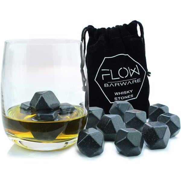 FLOW Barware Kamienie do whisky, 9 polerowanych diamentowo kamieni do whisky, pomysł na kamień do whisky jako prezent dla taty, utrzymuj schłodzoną whisky burbon i szkocką, kamień do whisky z