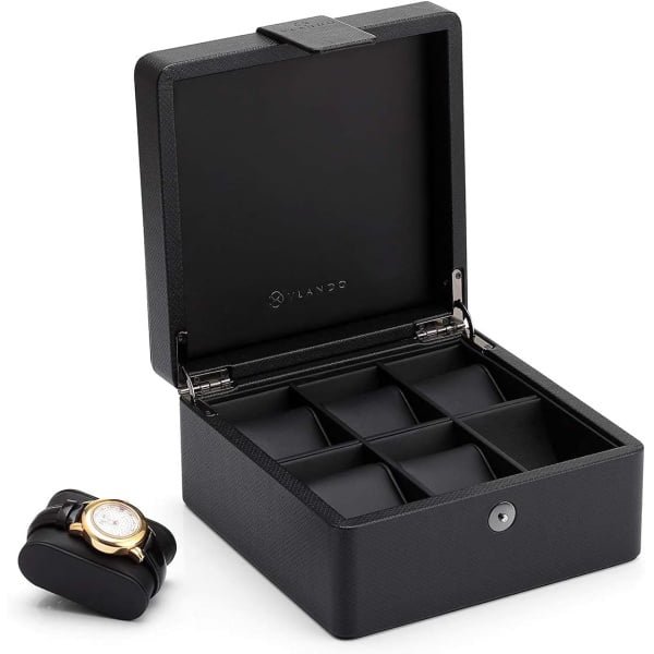 Vlando Szkatułka na zegarki męskie, 6 zegarków, skóra, do przechowywania zegarków, pudełko na zegarki z poduszką PU, pudełko na biżuterię, prezent na Dzień Ojca, prezent dla taty