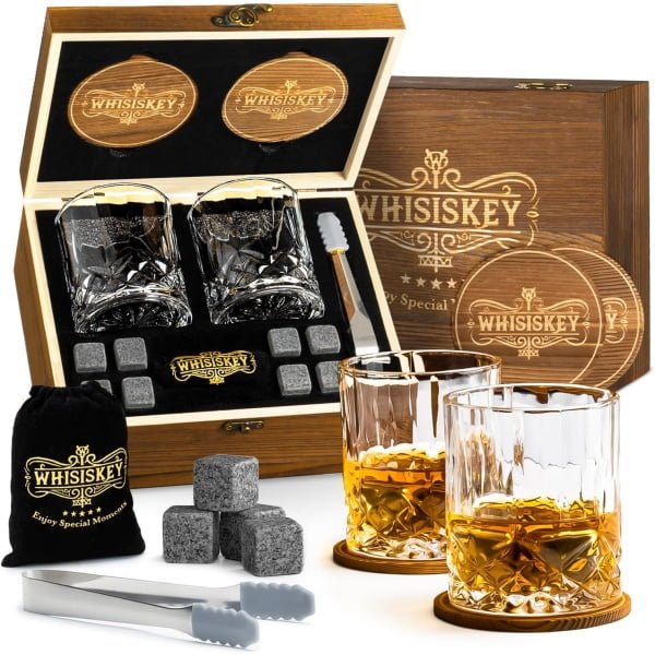 Whisiskey - Zestaw szklanek do whisky - zestaw upominkowy do whisky - prezenty dla mężczyzn - prezenty dla mężczyzn - prezent urodzinowy dla mężczyzny - prezent dla taty - pudełko prezentowe, szklanki