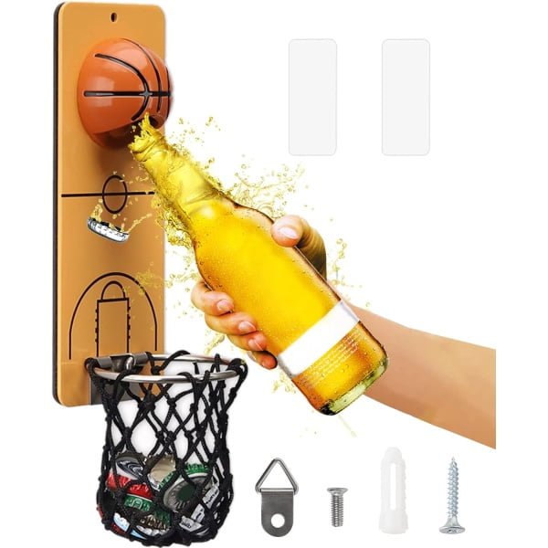 ZONSUSE Magnetyczny otwieracz do butelek z łapaczem, koszykówka, montowany na ścianie, metalowy otwieracz do piwa, nowatorskie pomysły na prezenty dla mężczyzn, taty, męża, niego, idealny do domowego