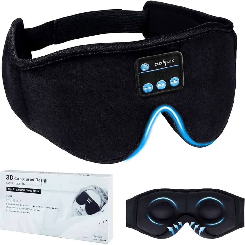 ZUXNZUX Maska do spania ze słuchawkami, maska na oczy Bluetooth do spania, idealna do spania na boku, samolotu, jogi, medytacji, świetny prezent dla mężczyzn i kobiet - czarna