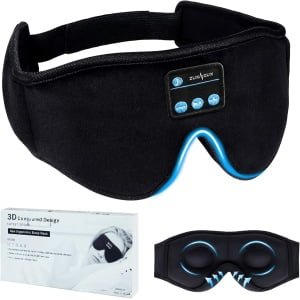 ZUXNZUX Maska do spania ze słuchawkami, maska na oczy Bluetooth do spania, idealna do spania na boku, samolotu, jogi, medytacji, świetny prezent dla mężczyzn i kobiet - czarna